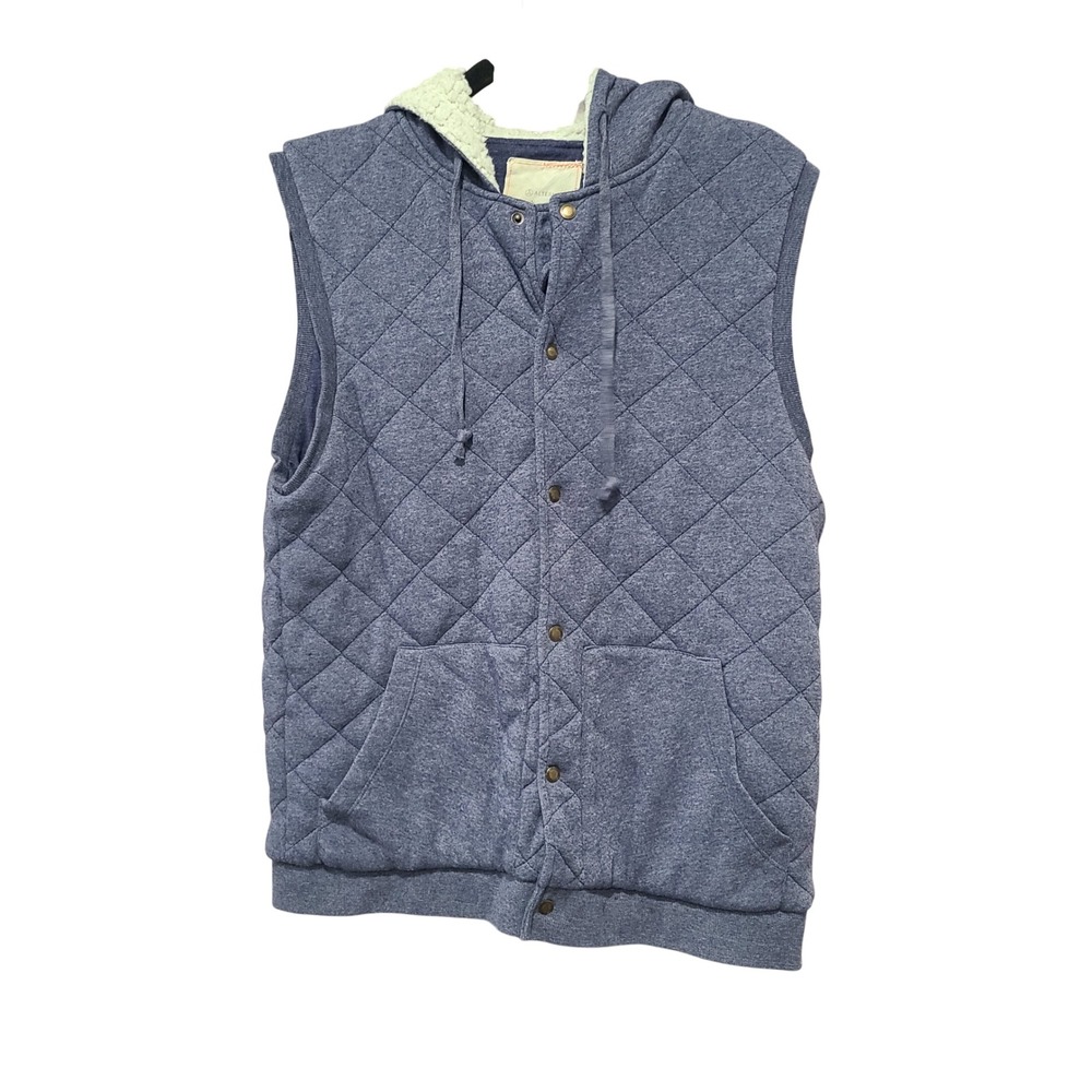 Alternative Mens Blue Quilted Sherpa Lined Hooded Snap Front Vest Medium
